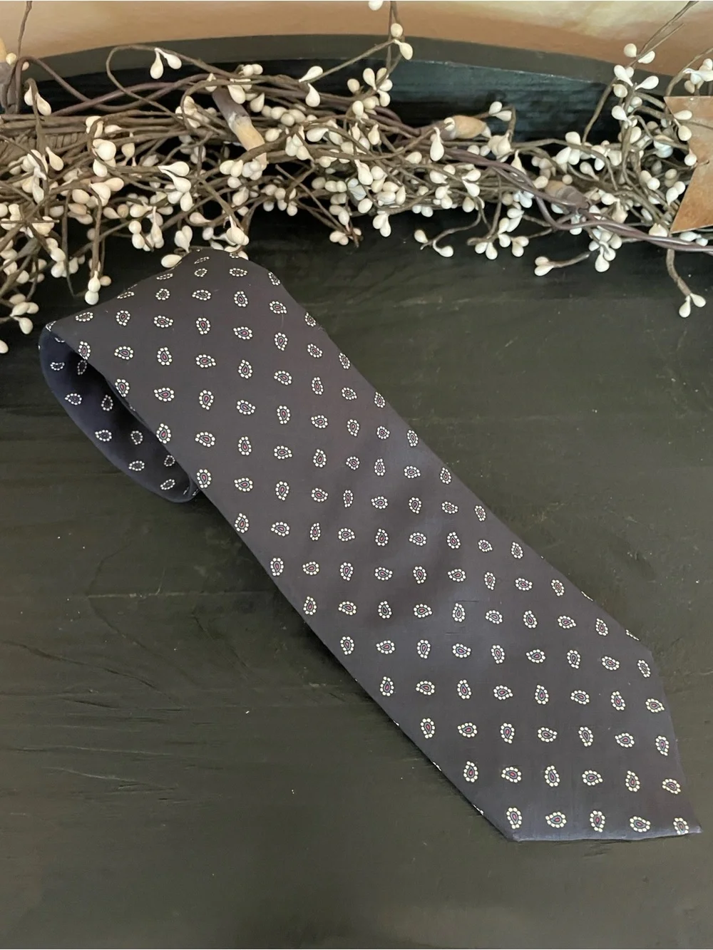 Vintage Lands’ End Charter Classic Navy Men's Necktie with Dot Medallion Pattern